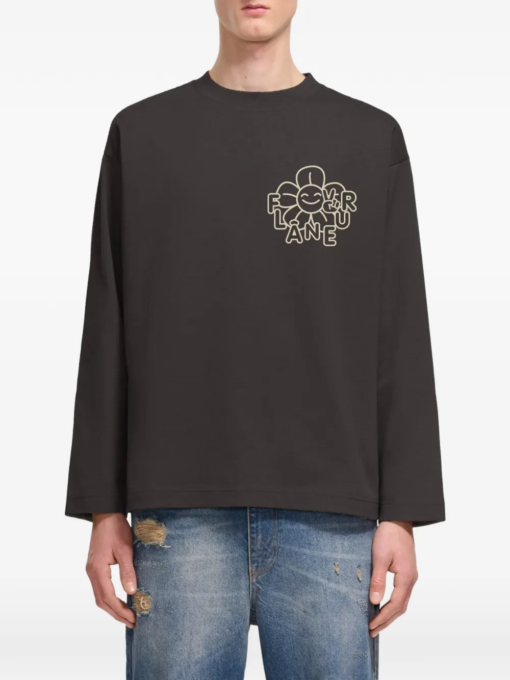 FLÂNEUR Happy Flower T-shirt met bloemenprint Bruin