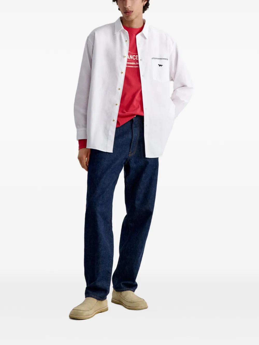 Maison Kitsuné Button-down overhemd met geborduurde vos Wit