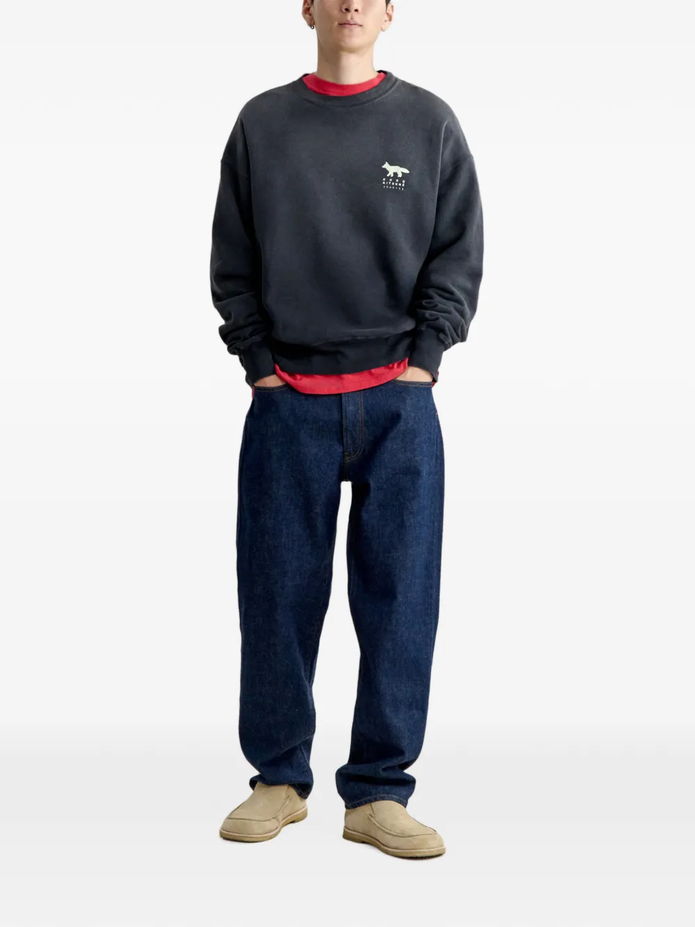 Maison Kitsuné Katoenen sweater met logoprint Grijs