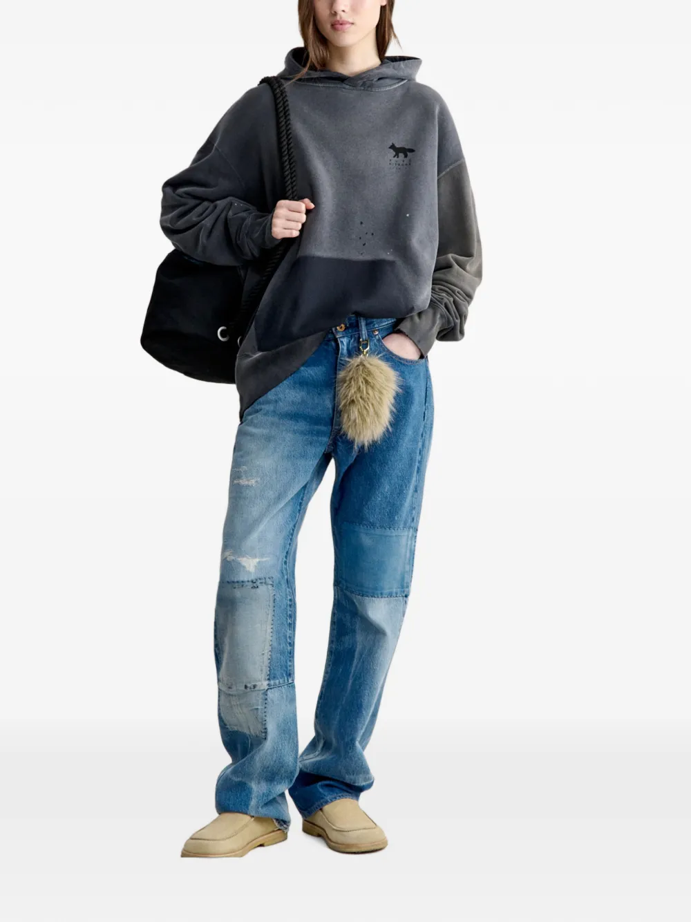 Maison Kitsuné Hoodie met logoprint en vervaagd effect Grijs
