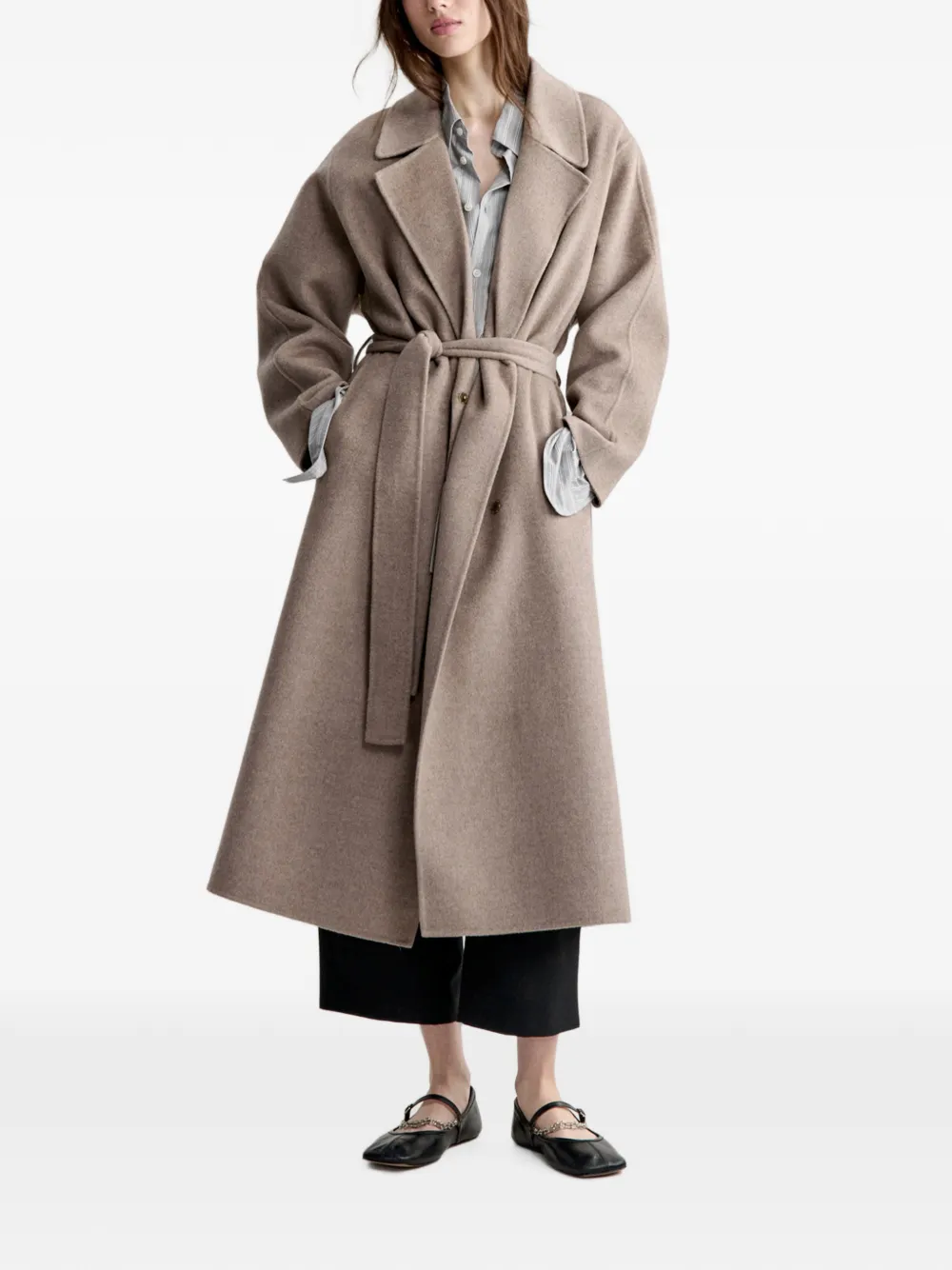 Maison Kitsuné Jas met geborstelde afwerking en ceintuur Beige