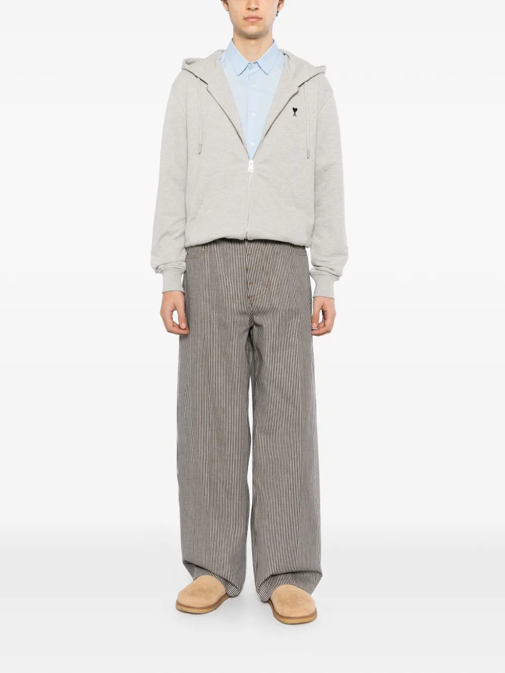 AMI Paris logo-embroidered hoodie - Grey
