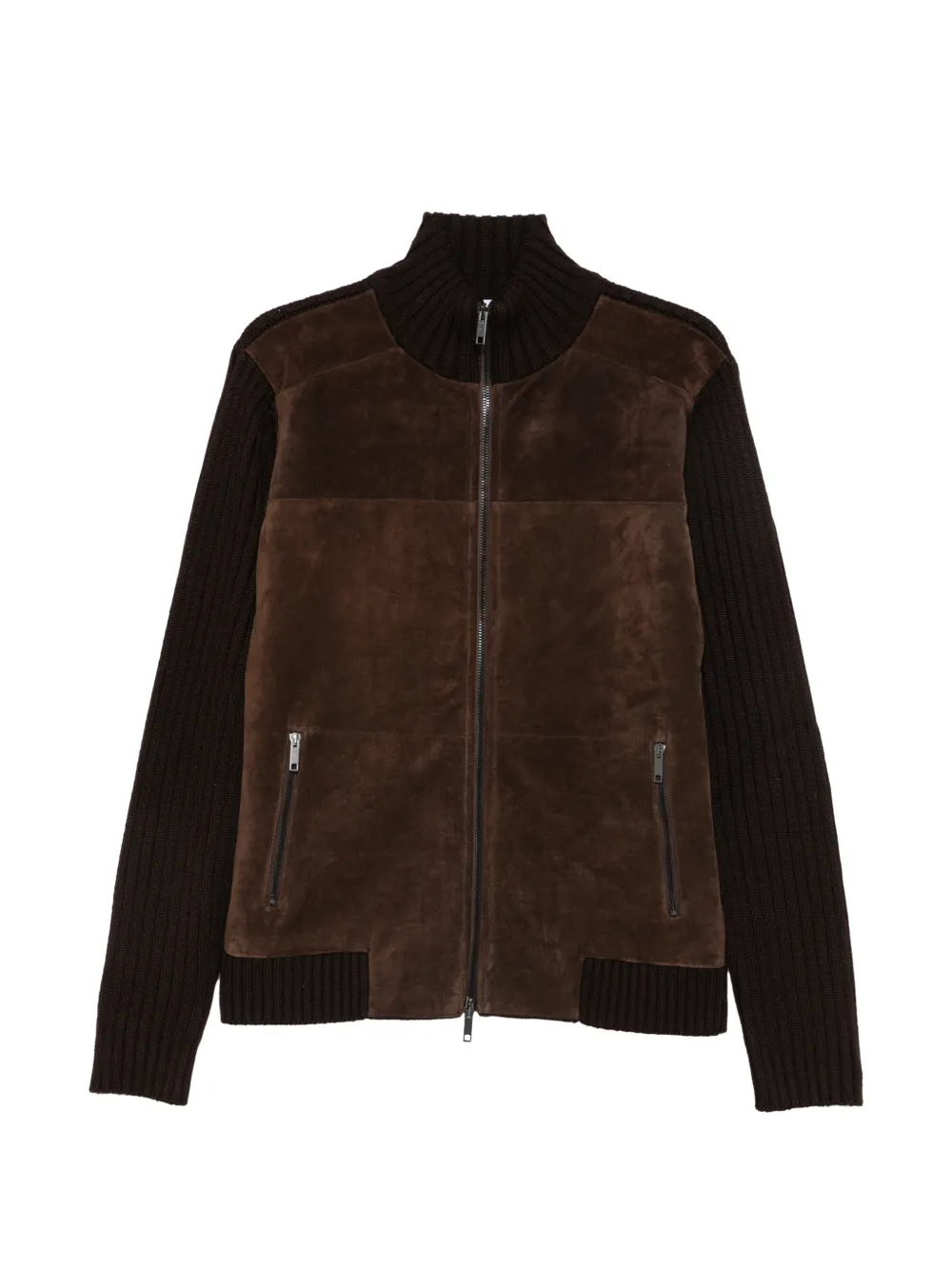 Daniele Fiesoli Cardigan in maglia a coste con inserti in pelle scamosciata - Marrone