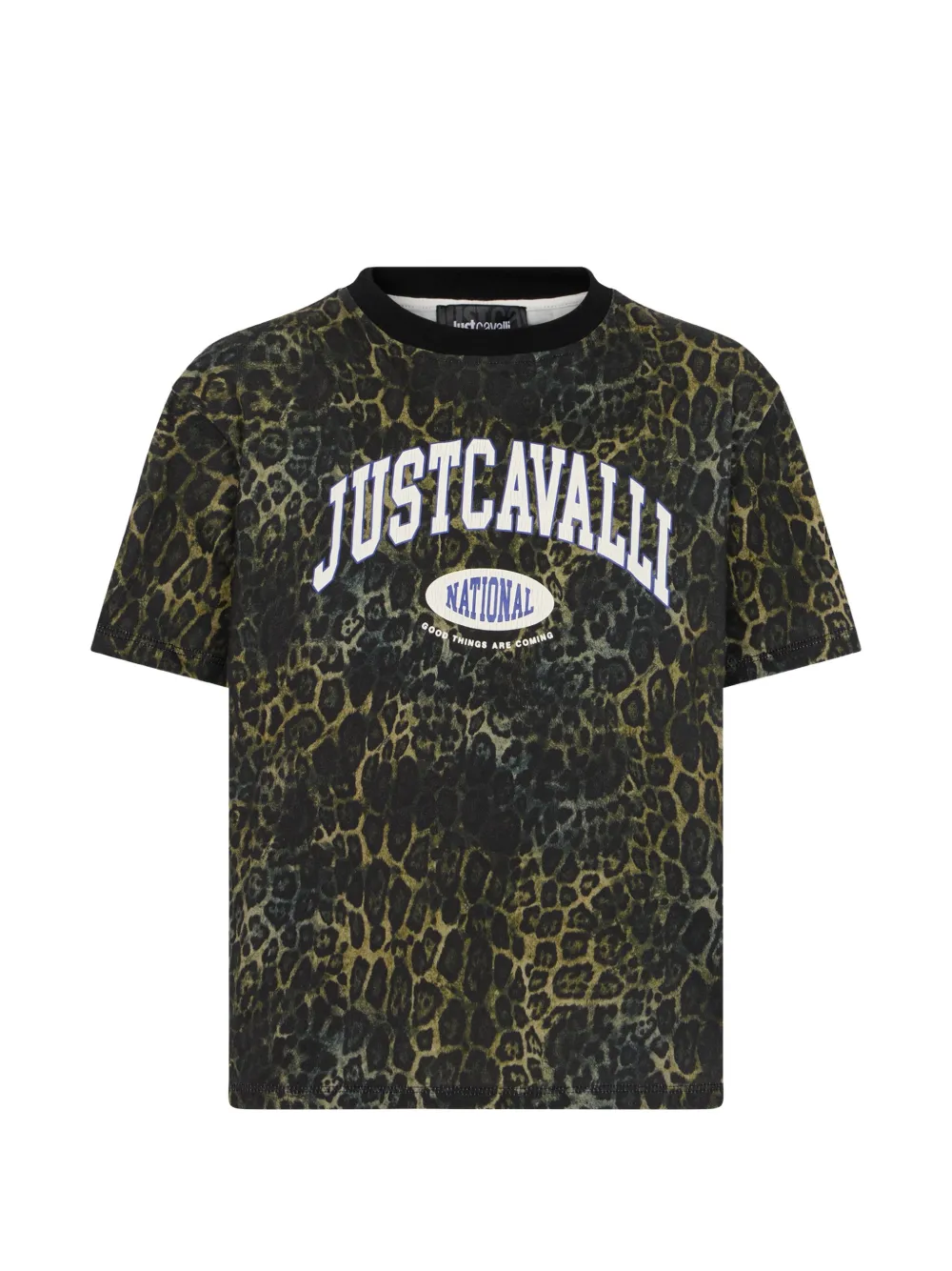 Just Cavalli Kids logo-print leopard-pattern T-shirt - Nero