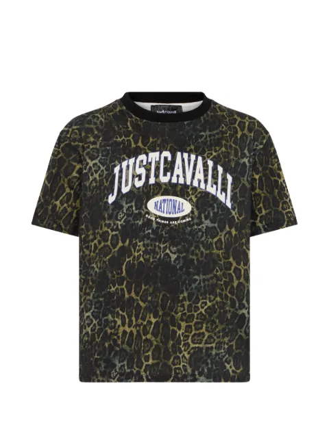 Just Cavalli Kids logo-print leopard-pattern T-shirt