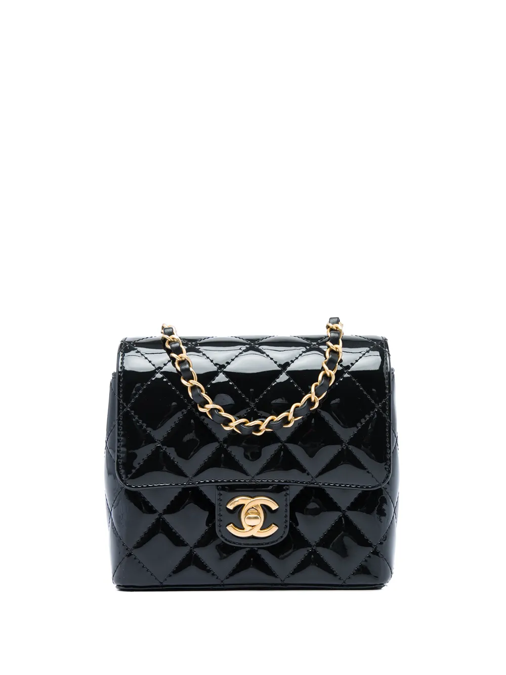 CHANEL Pre-Owned 2021-2026 Mini Square Quilted Patent Single Flap crossbody bag - Nero