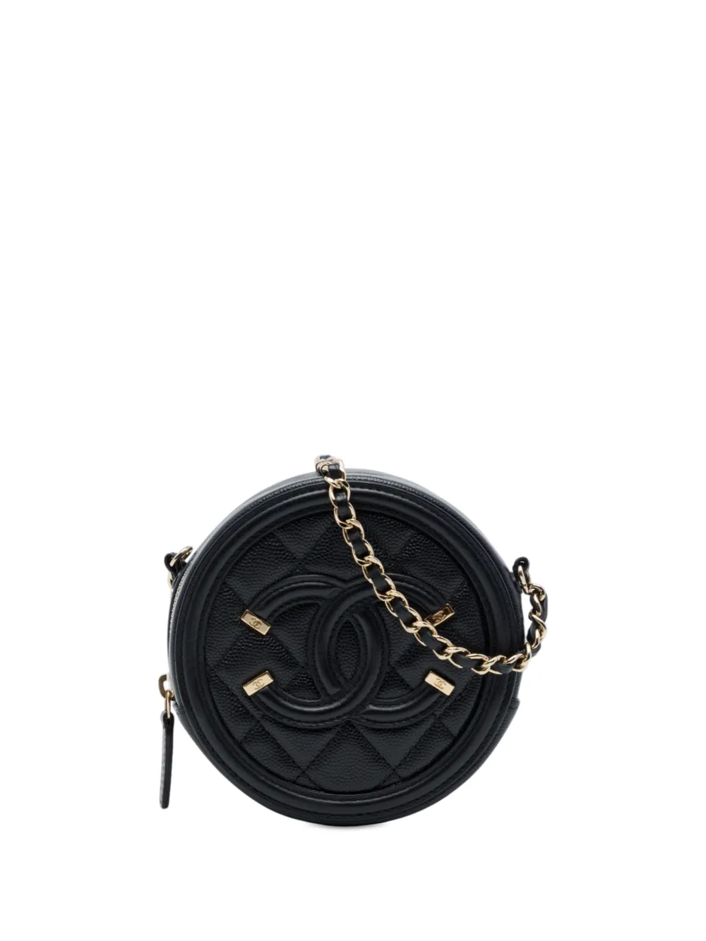 CHANEL Pre-Owned 2020 Caviar CC Filigree Round Clutch with Chain crossbody bag - Nero