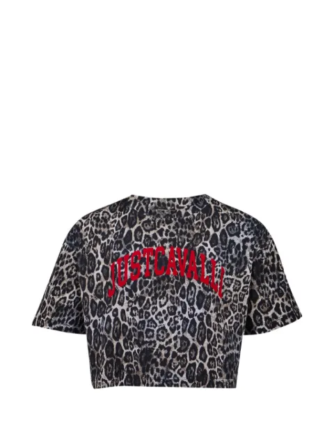 Just Cavalli Kids logo-print leopard-pattern T-shirt