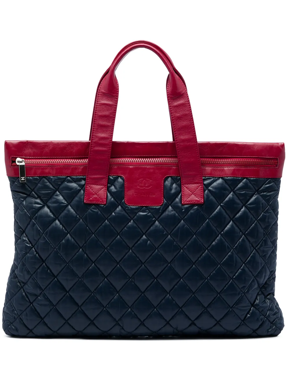 CHANEL Pre-Owned 2009-2010 Large Bicolor Quilted Nylon and Lambskin Coco Cocoon Flat tote bag - Blu