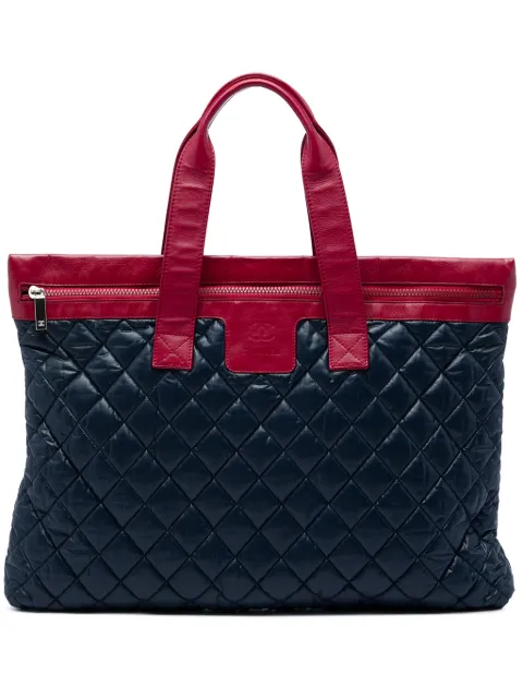CHANEL Pre-Owned 2009-2010 Large Bicolor Quilted Nylon and Lambskin Coco Cocoon Flat tote bag