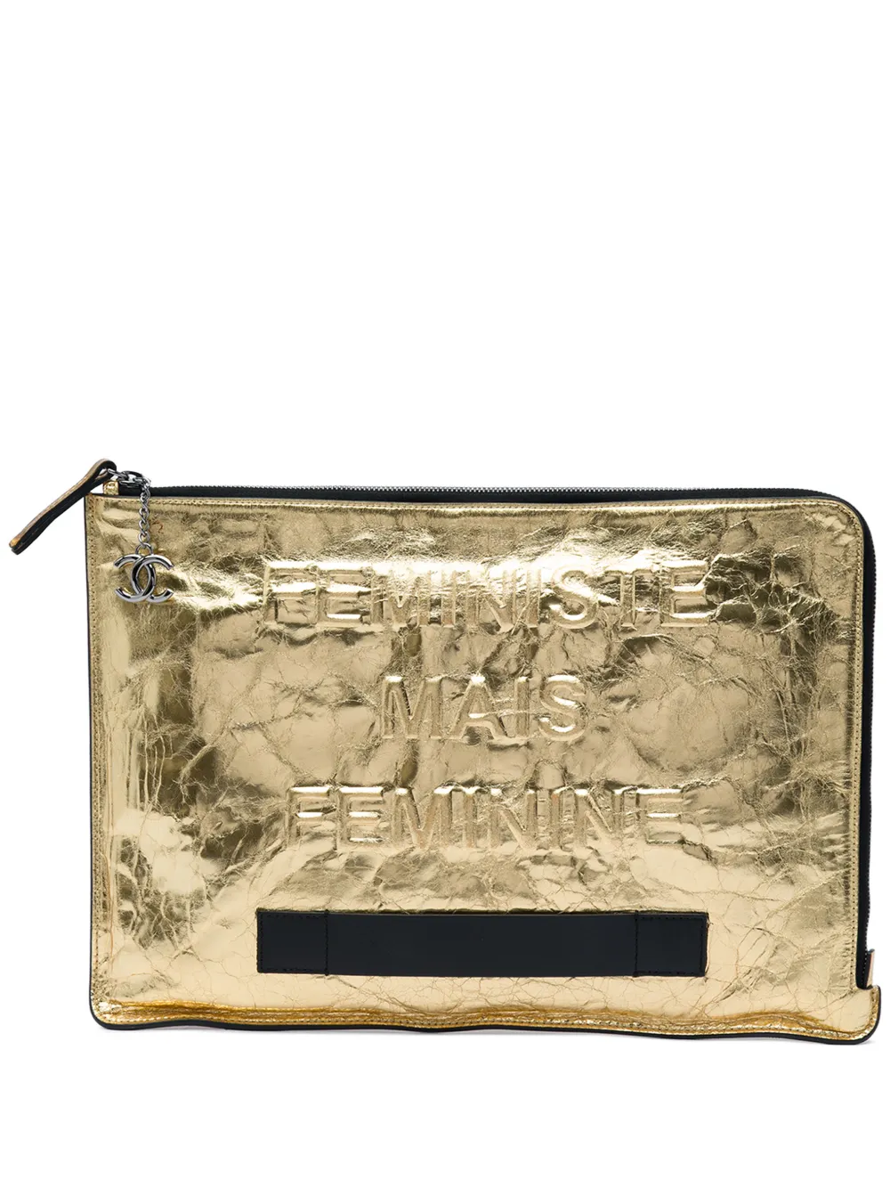 CHANEL Pre-Owned 2014-2015 Metallic Crinkled Calfskin Feministe Mais Feminine Pouch clutch bag - Oro