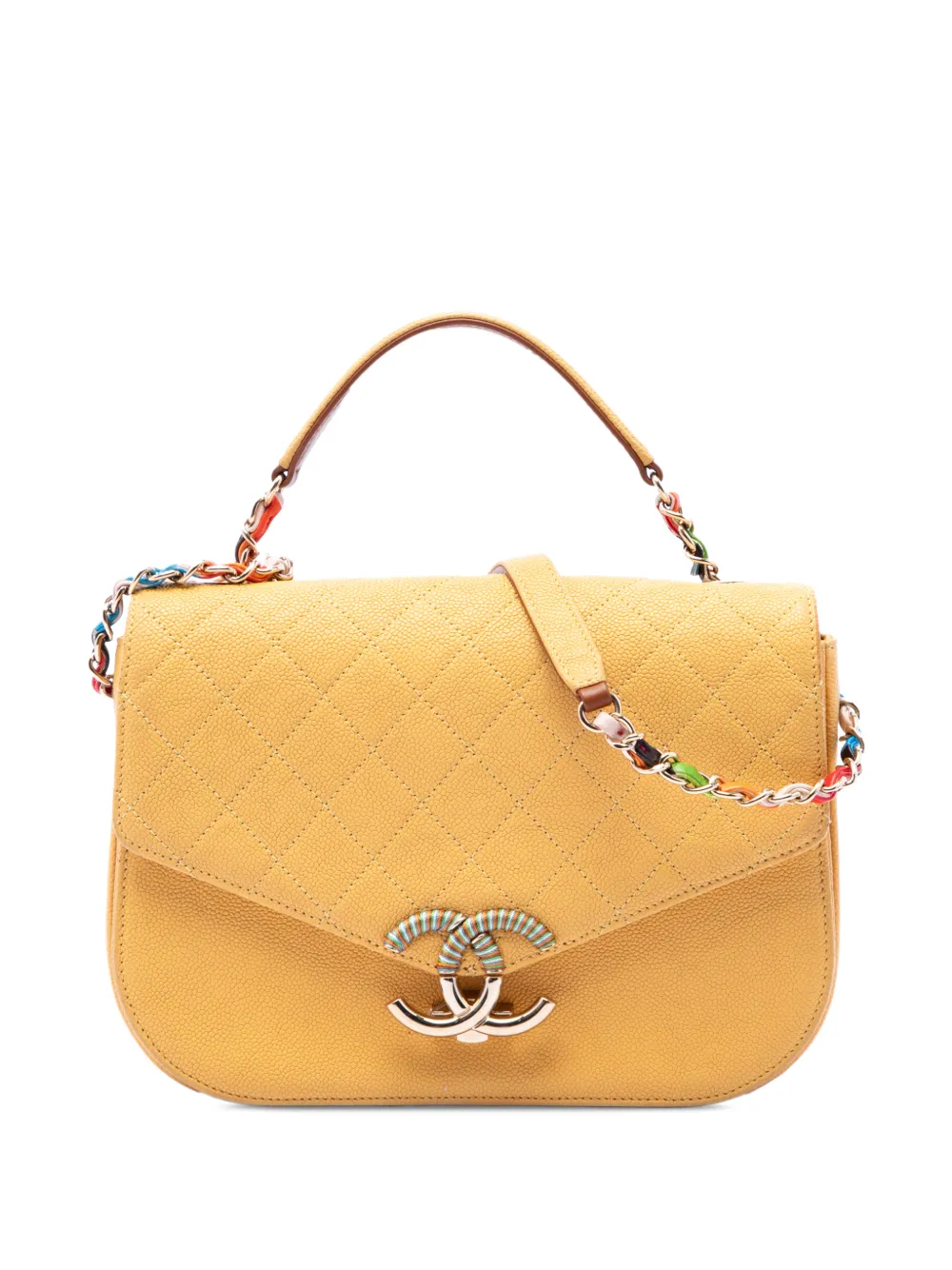 CHANEL Pre-Owned 2016-2017 Paris Cuba Medium Quilted Caviar Thread Around Flap satchel - Giallo
