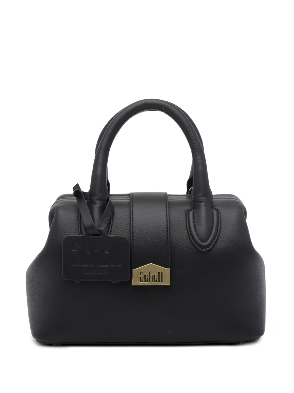 SCHELL logo-plaque pebbled-leather tote bag - Nero
