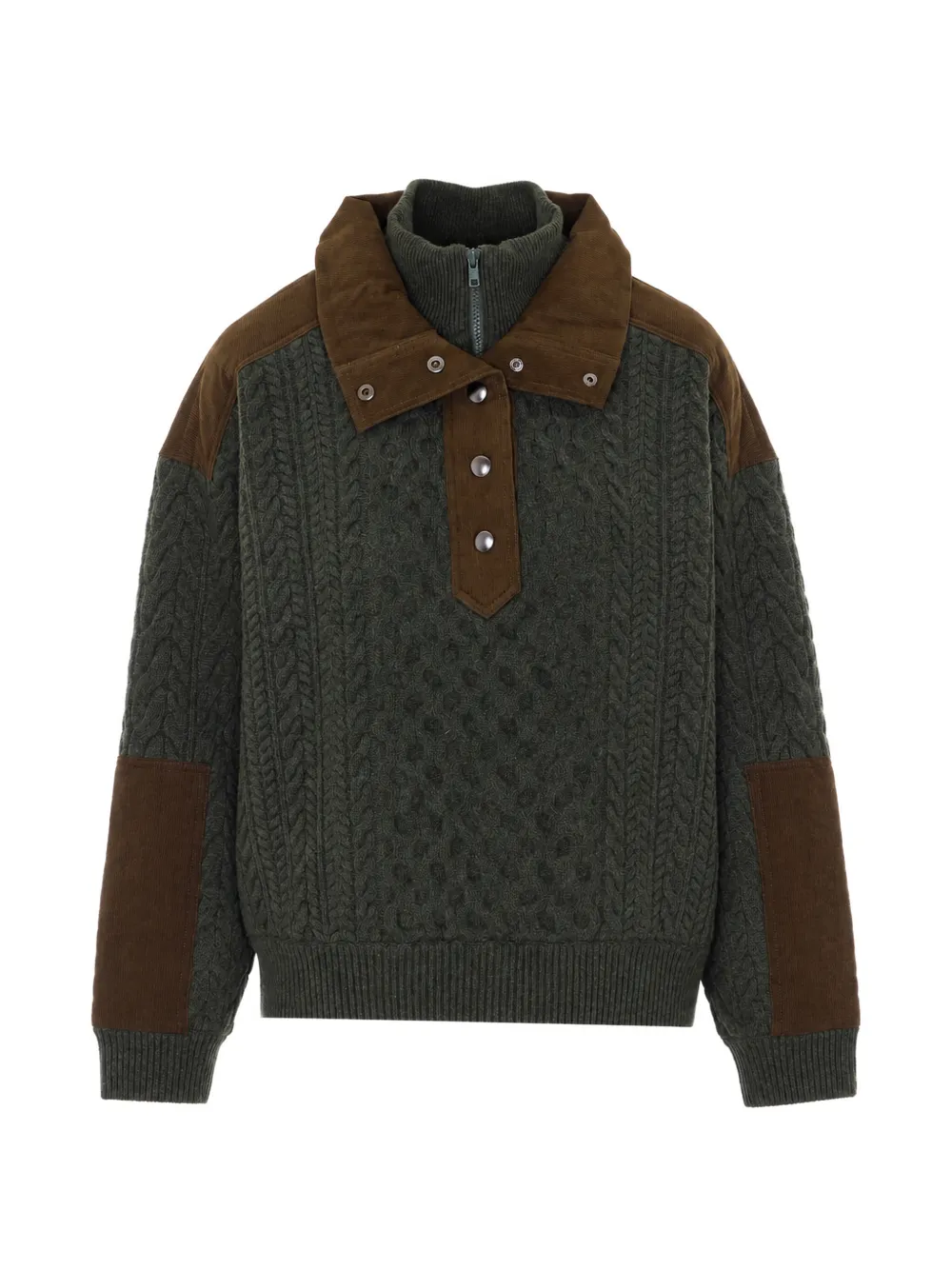Sea Cable-knit Corduroy-trim Sweater In Brown