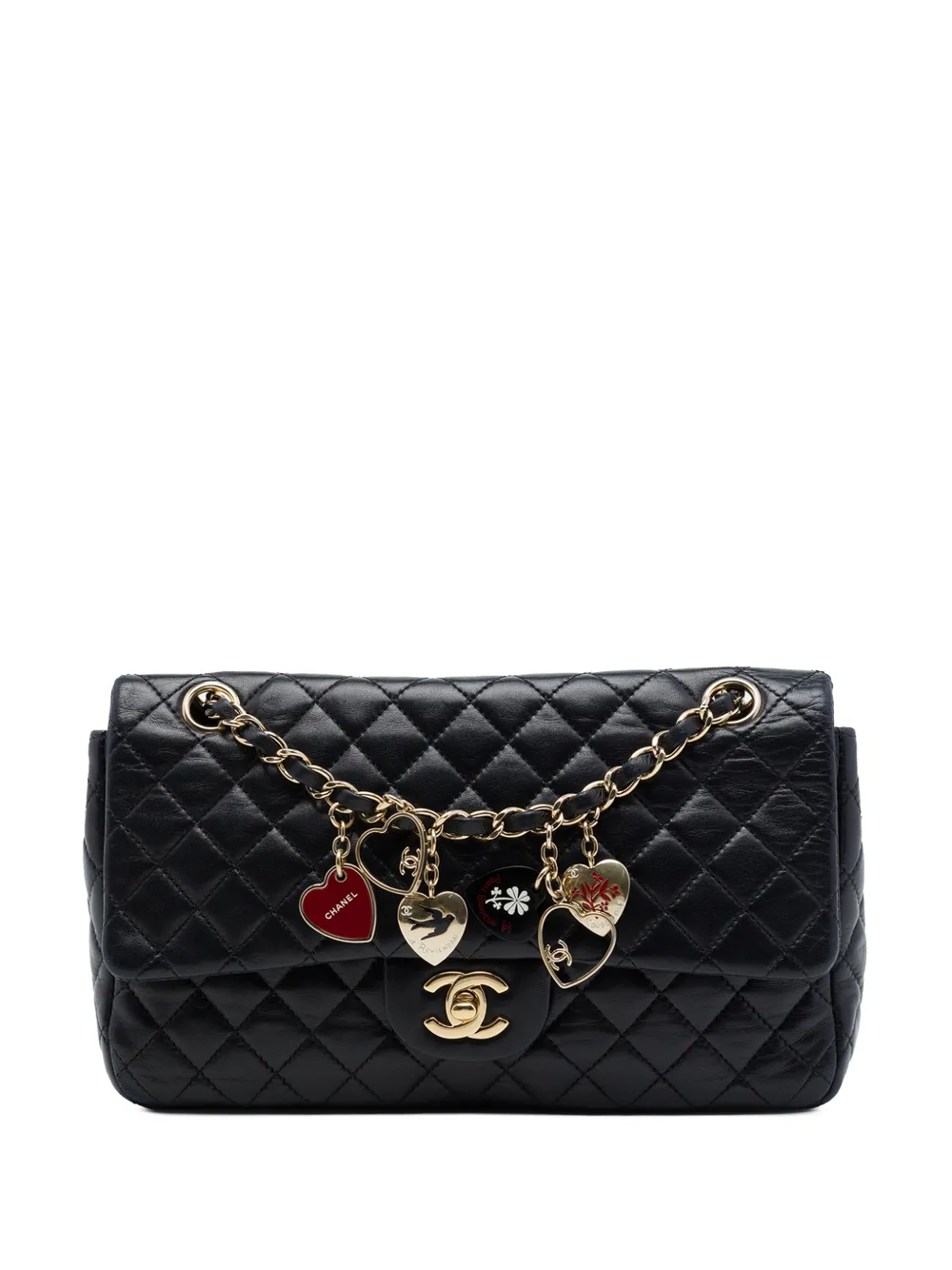 CHANEL Pre-Owned 2009-2010 Medium Classic Lambskin Valentines Heart Charms Single Flap shoulder bag - Nero
