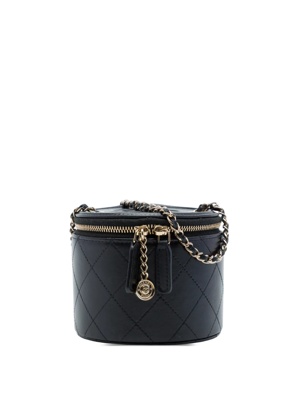 CHANEL Pre-Owned 2021 Mini CC Quilted Lambskin Round Chain vanity bag - Nero