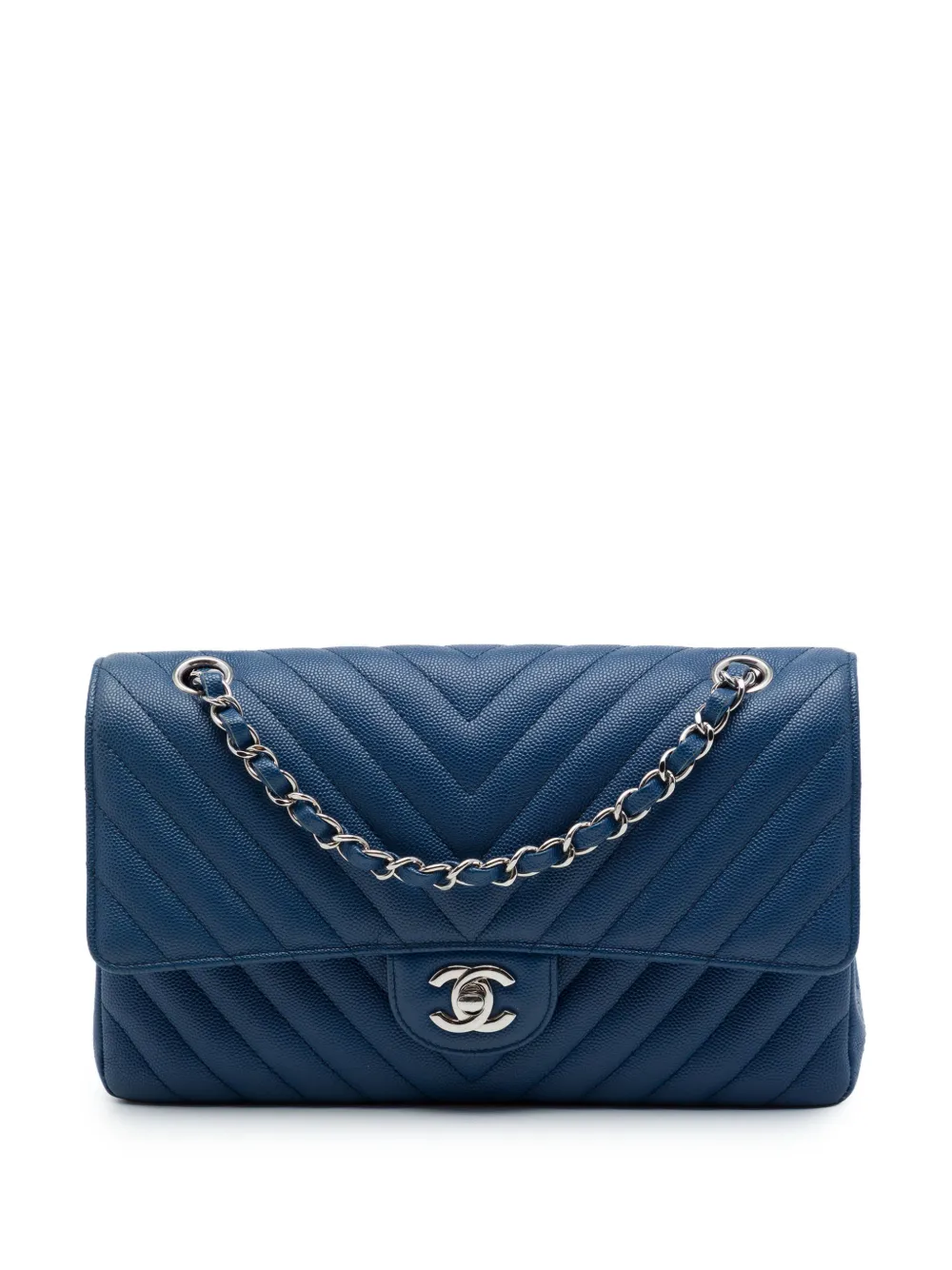 CHANEL Pre-Owned 2018 Medium Classic Chevron Caviar Double Flap shoulder bag - Blue