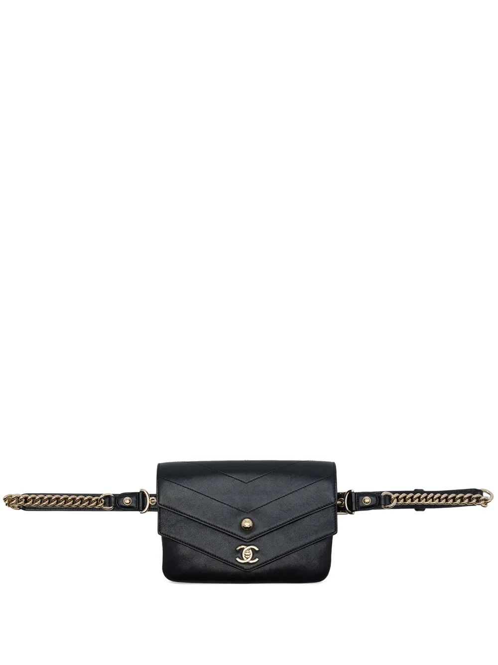 CHANEL Pre-Owned 2018-2019 CC Chevron Sheepskin Double Envelope Flap belt bag - Nero