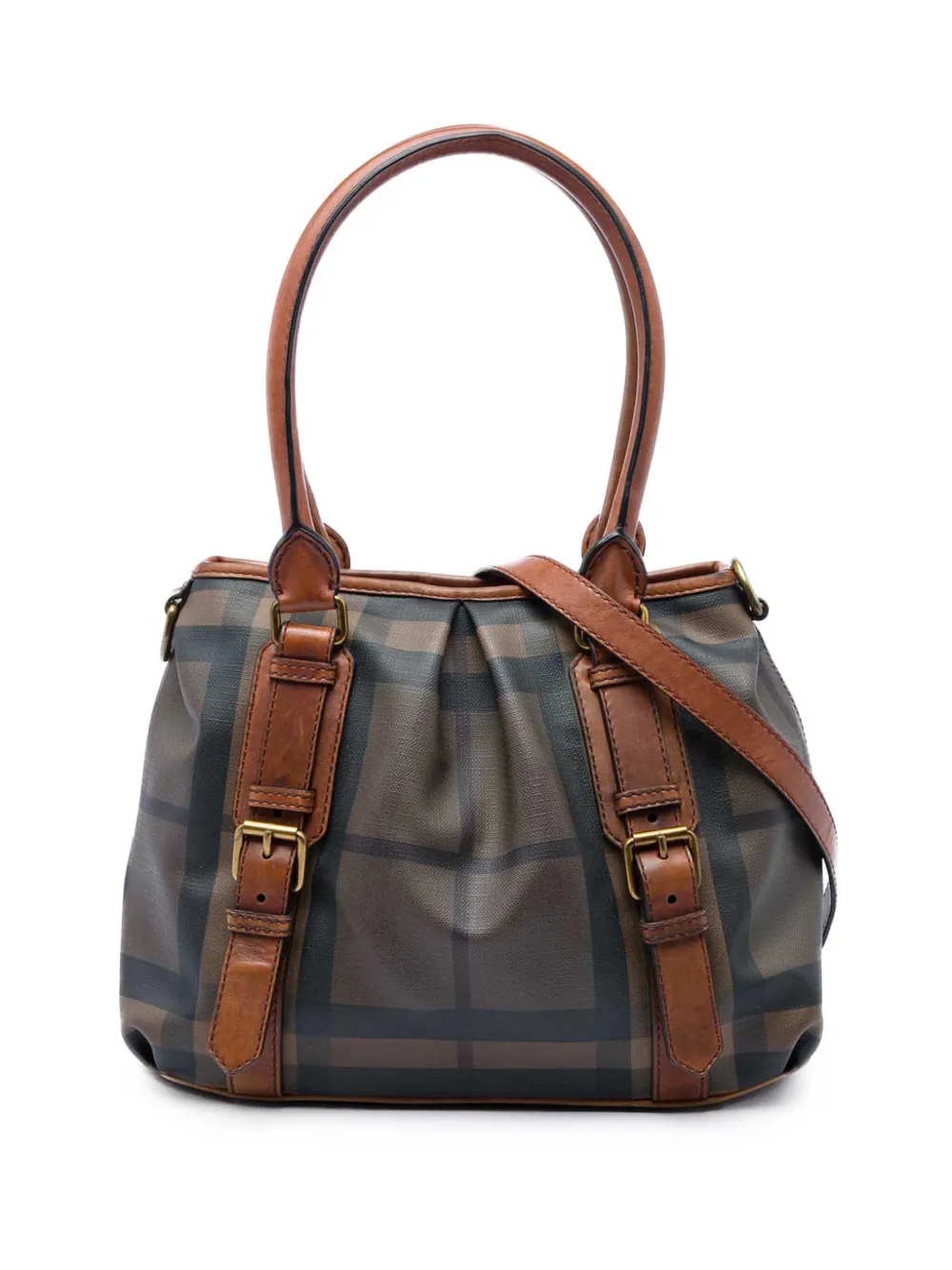 Burberry Pre-Owned 2012-2026 Smoked Check Satchel-Tasche aus beschichtetem Canvas - Braun