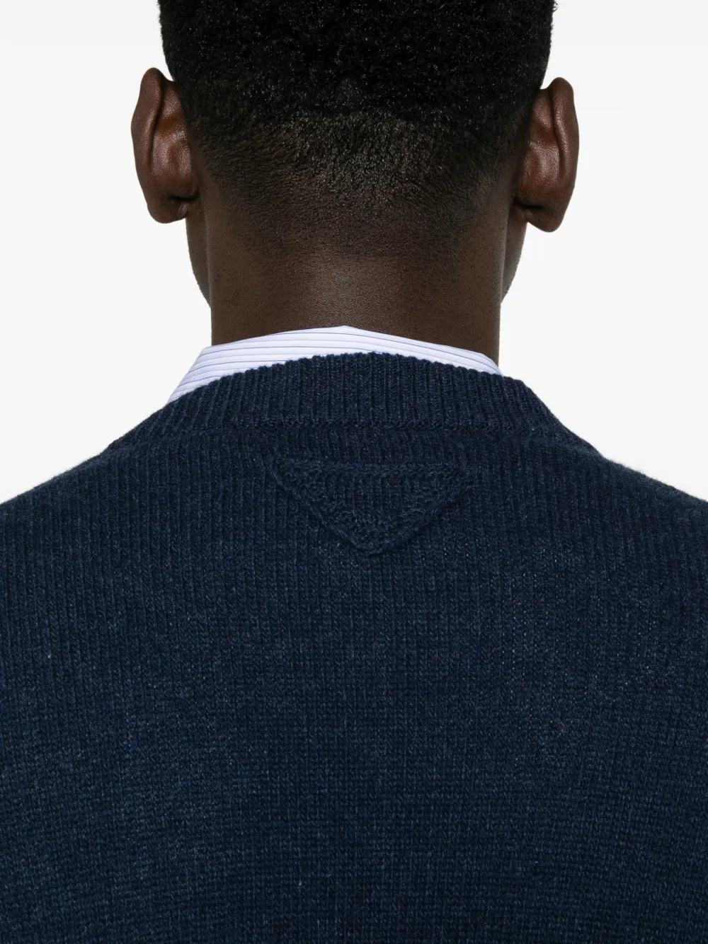 Prada Gebreide trui met driehoekig logo Blauw