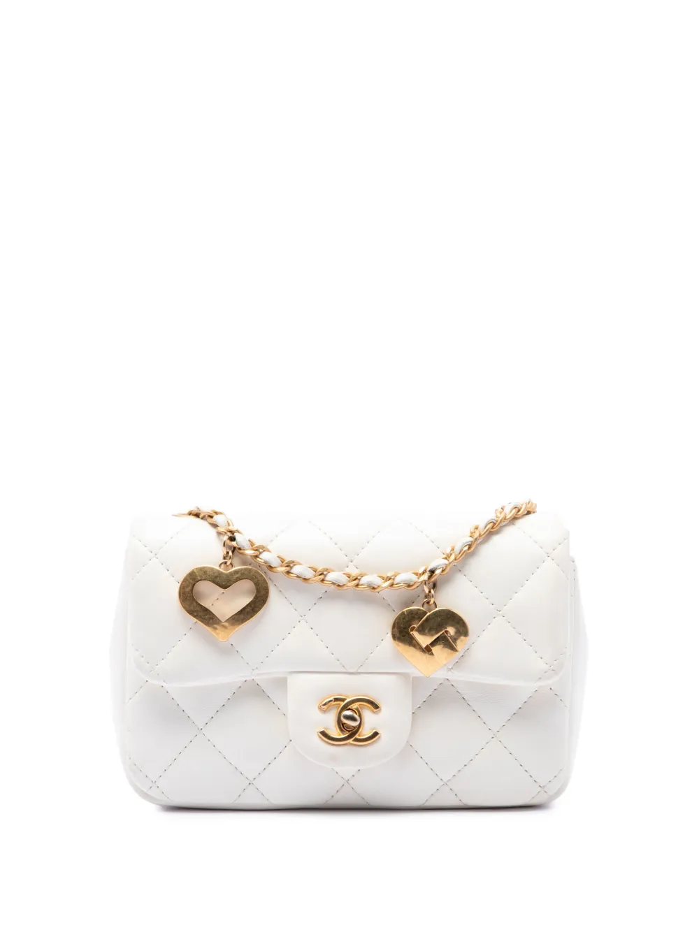 CHANEL Pre-Owned 2021-2026 Mini Rectangular Quilted Lambskin Heart Charms Flap crossbody bag - Bianco