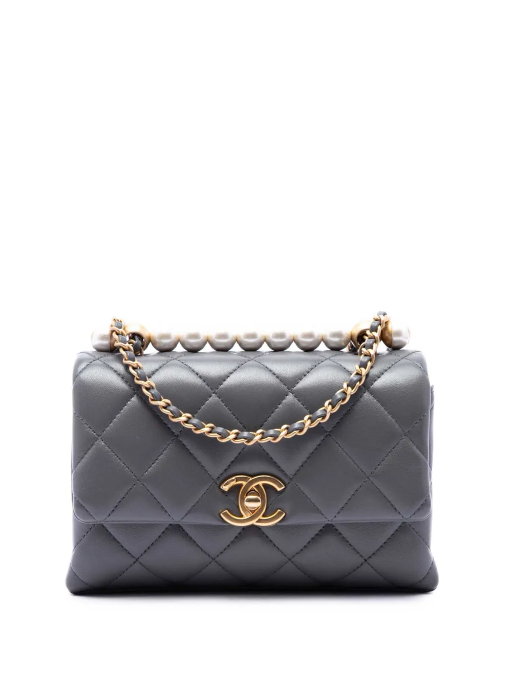 CHANEL Pre-Owned 2021-2026 Paris Manchester Small Quilted Lambskin Faux Pearl Flap crossbody bag - Grigio