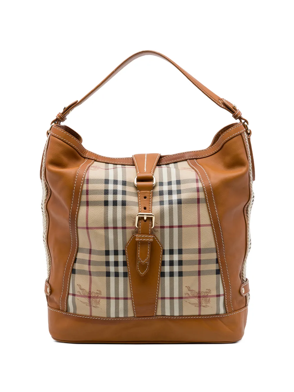 Burberry Pre-Owned sac seau en toile enduite Haymarket Check et cuir de veau (2000-2017) - Tons neutres Burberry Pre-Owned sac seau en toile enduite Haymarket Check et cuir de veau (2000-2017) - Tons neutres
