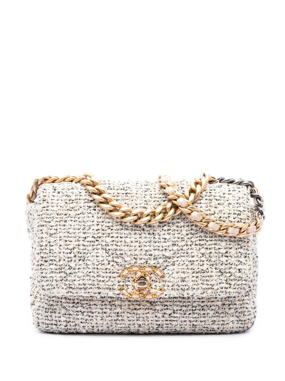 CHANEL Pre-Owned 2021 Medium Tweed 19 Flap satchel - Marrone
