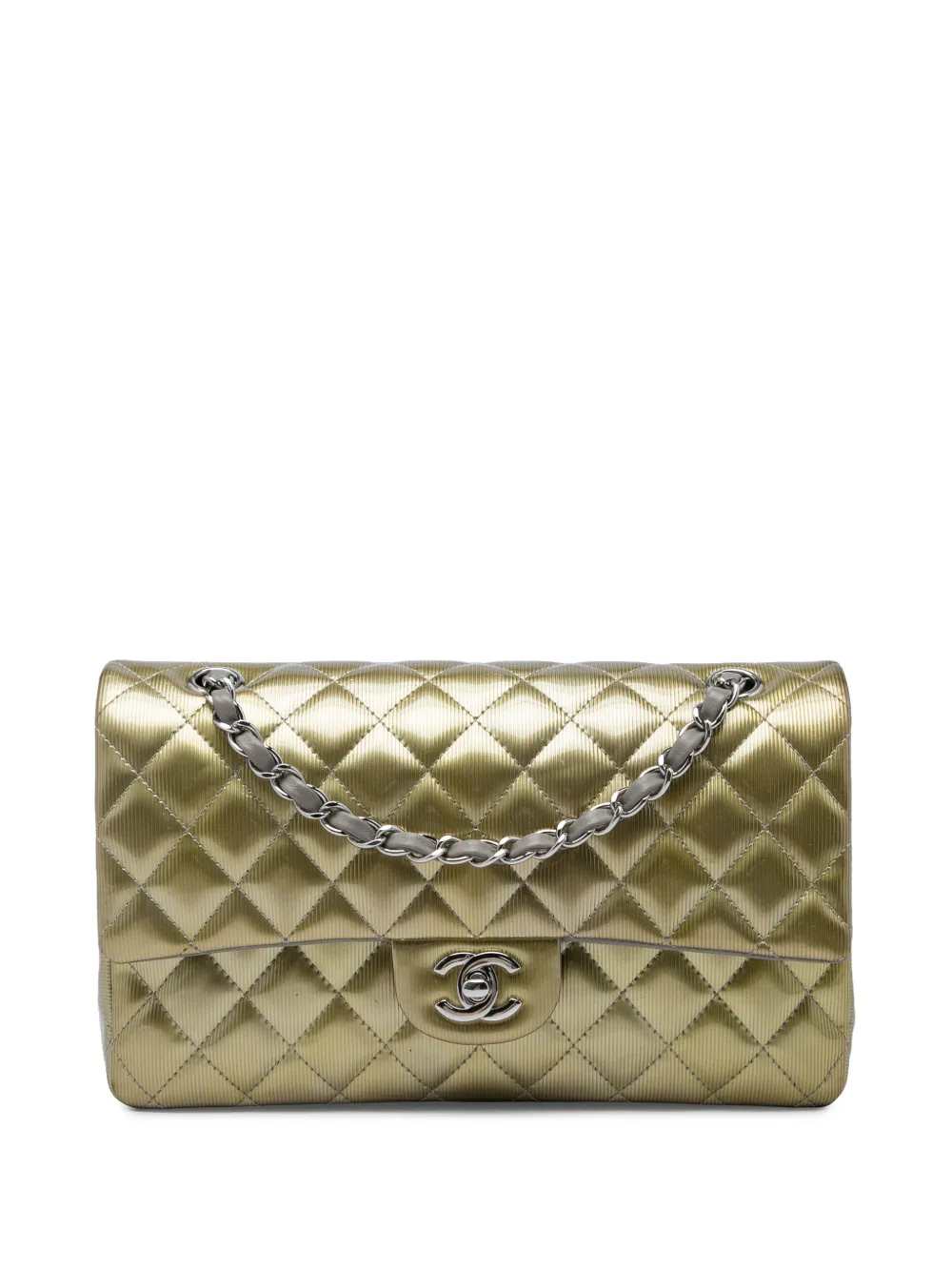 CHANEL Pre-Owned 2012 Medium Classic Striated Patent Double Flap shoulder bag - Gold