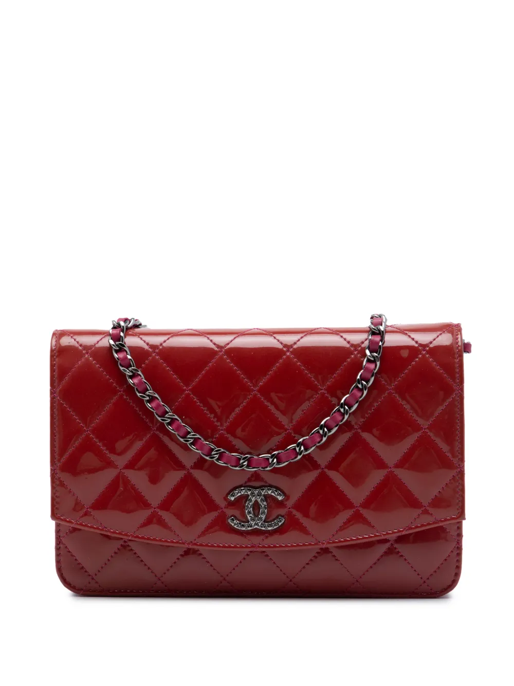 CHANEL Pre-Owned 2014-2015 CC Quilted Patent Brilliant Wallet On Chain crossbody bag - Rosa