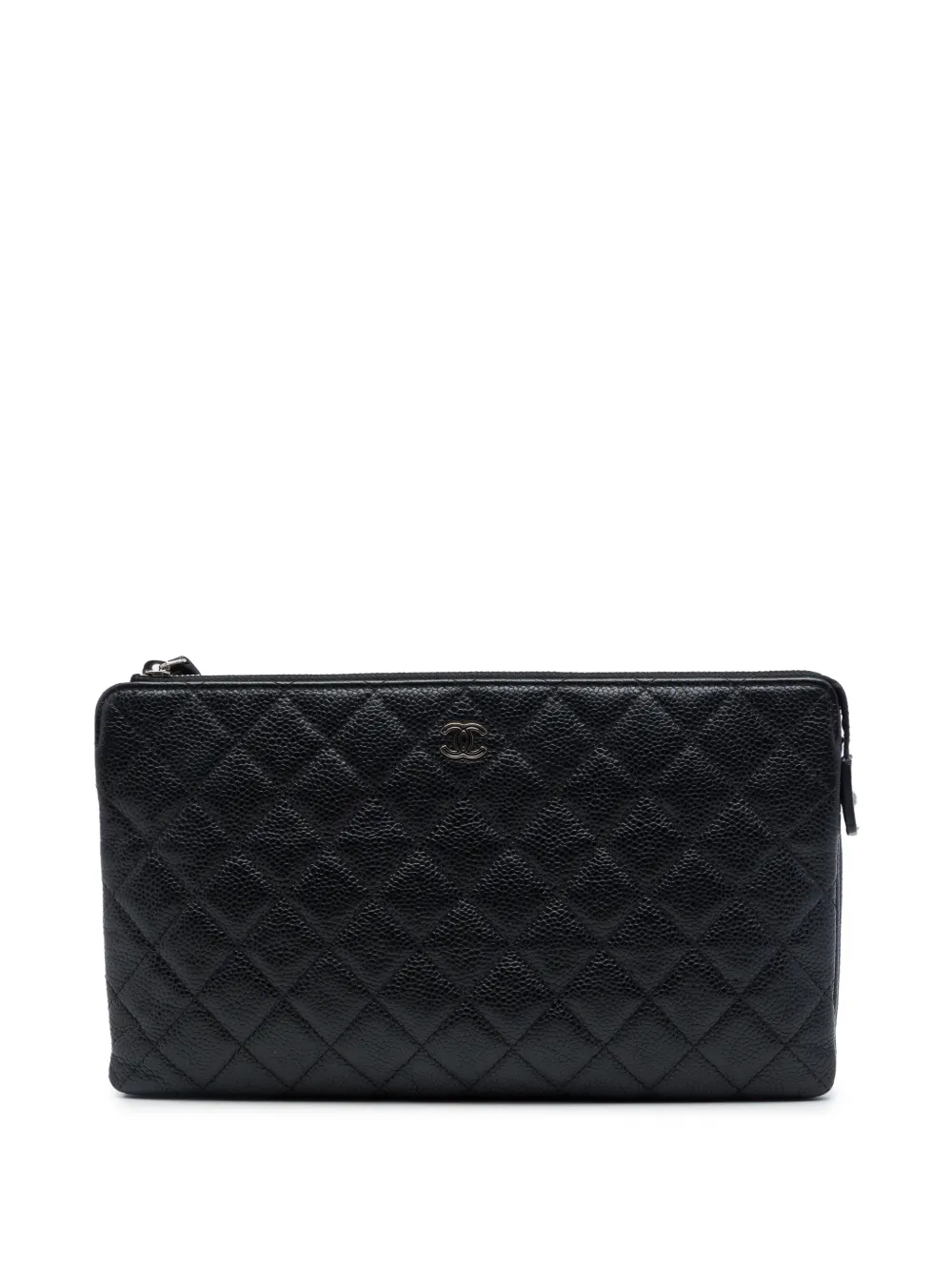 CHANEL Pre-Owned 2014-2015 CC Double Pocket Clutch aus gestepptem Kaviarleder mit Reißverschluss - Schwarz