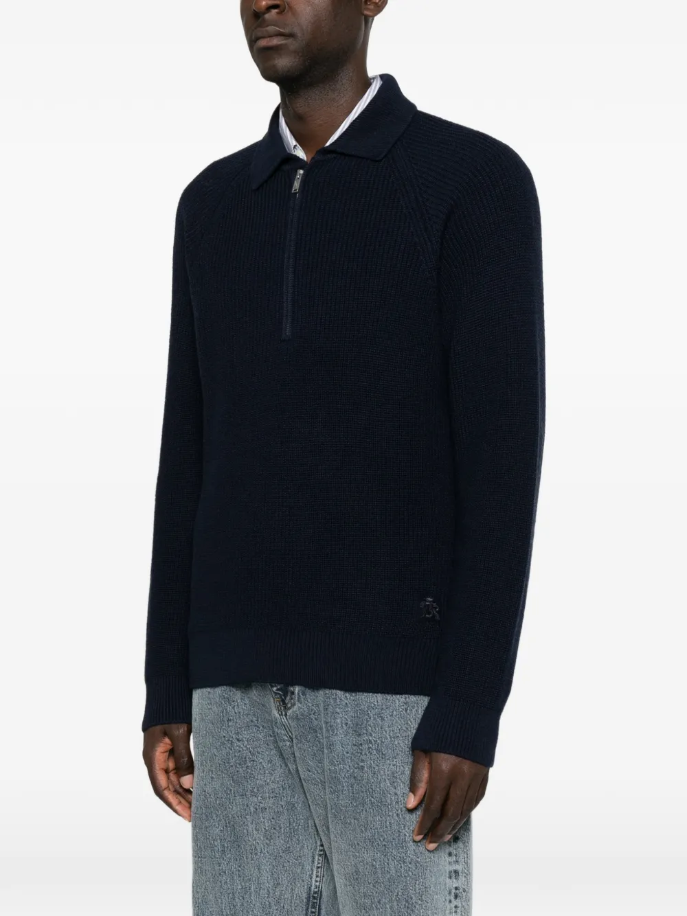 Baracuta Ribgebreid poloshirt met kwartrits Blauw