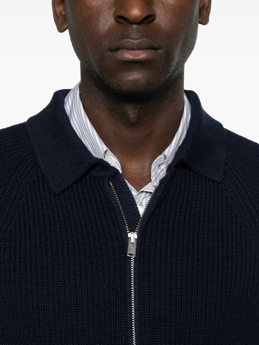 Baracuta Ribgebreid poloshirt met kwartrits Blauw