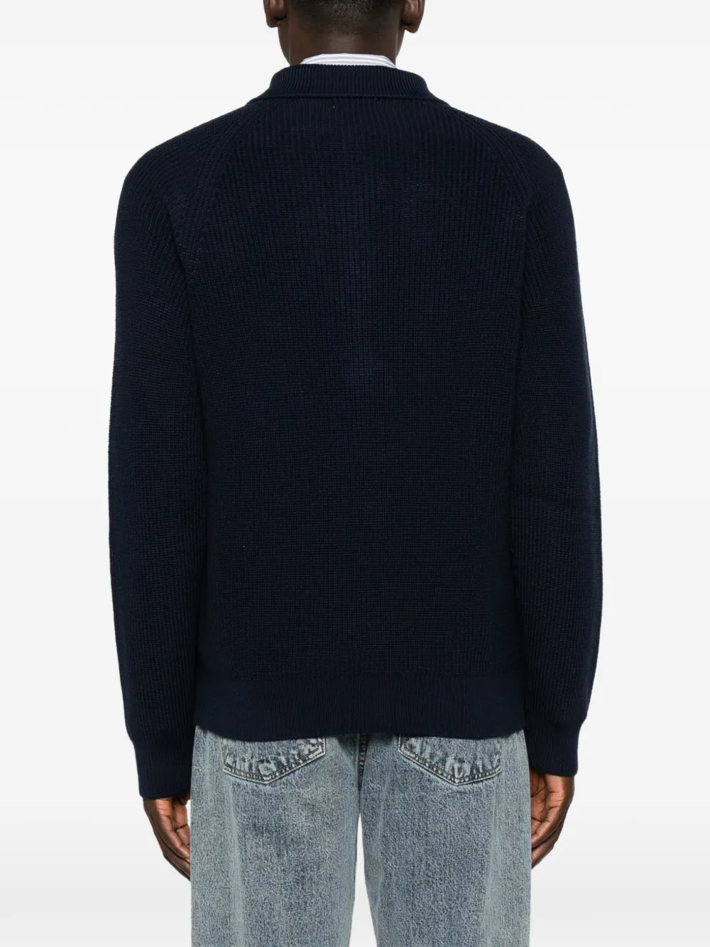 Baracuta Ribgebreid poloshirt met kwartrits Blauw