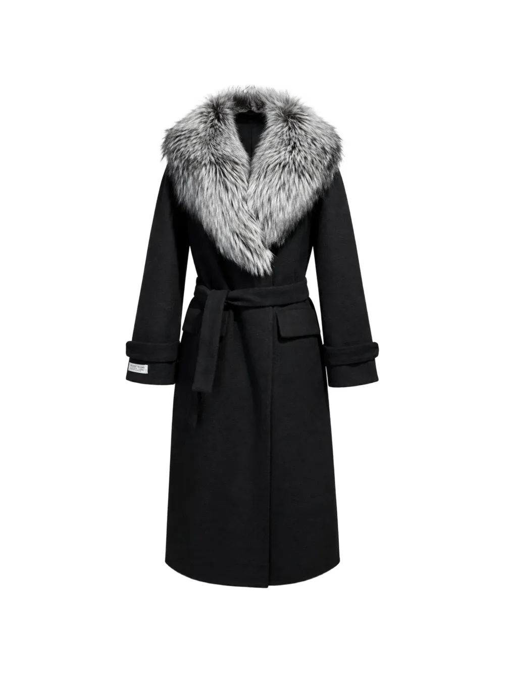 Poche Paris faux-fur collar belted coat