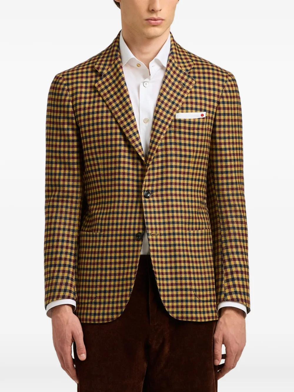 Kiton Blazer met enkele rij knopen Geel