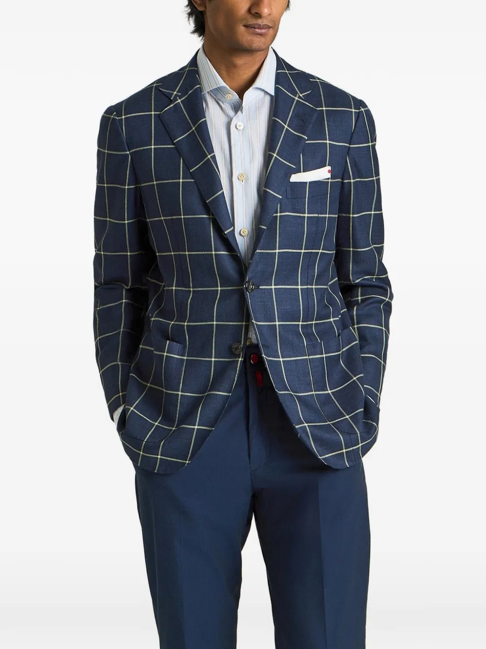 Kiton Geruite blazer Blauw