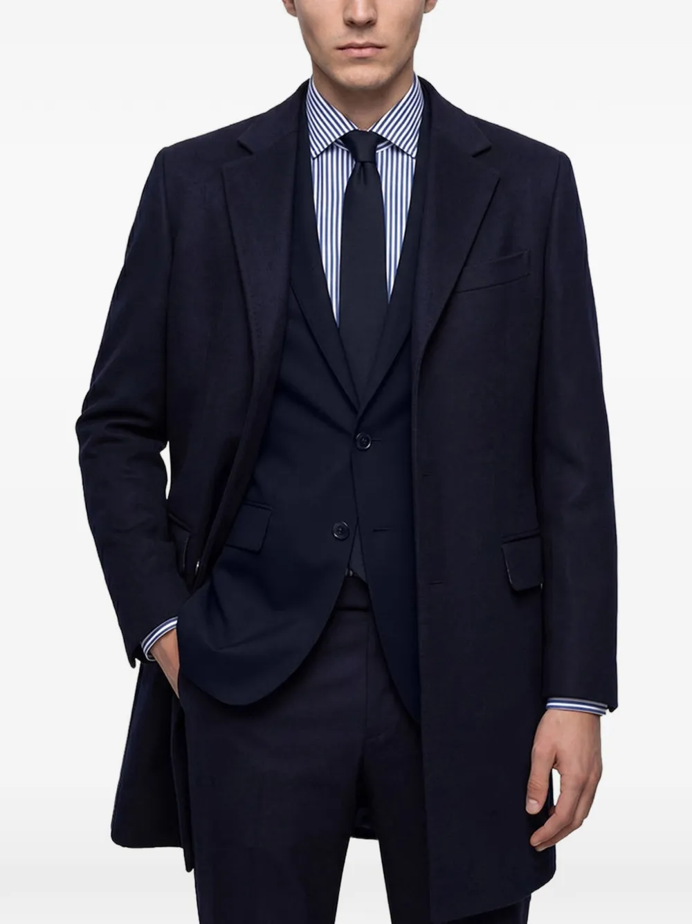 Kiton Kasjmier mantel met enkele rij knopen Blauw