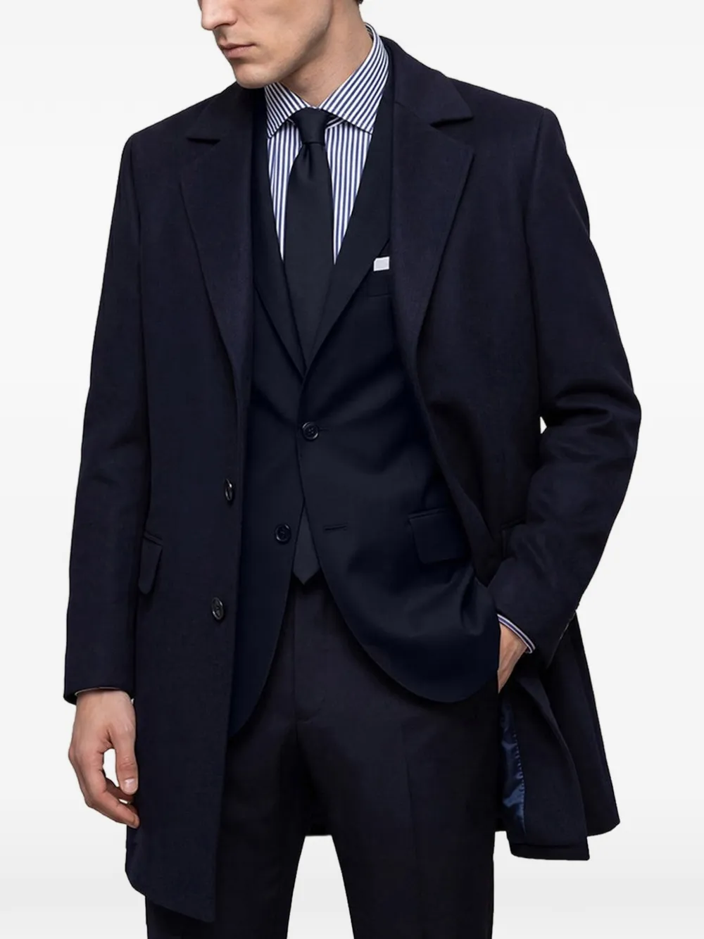 Kiton Kasjmier mantel met enkele rij knopen Blauw