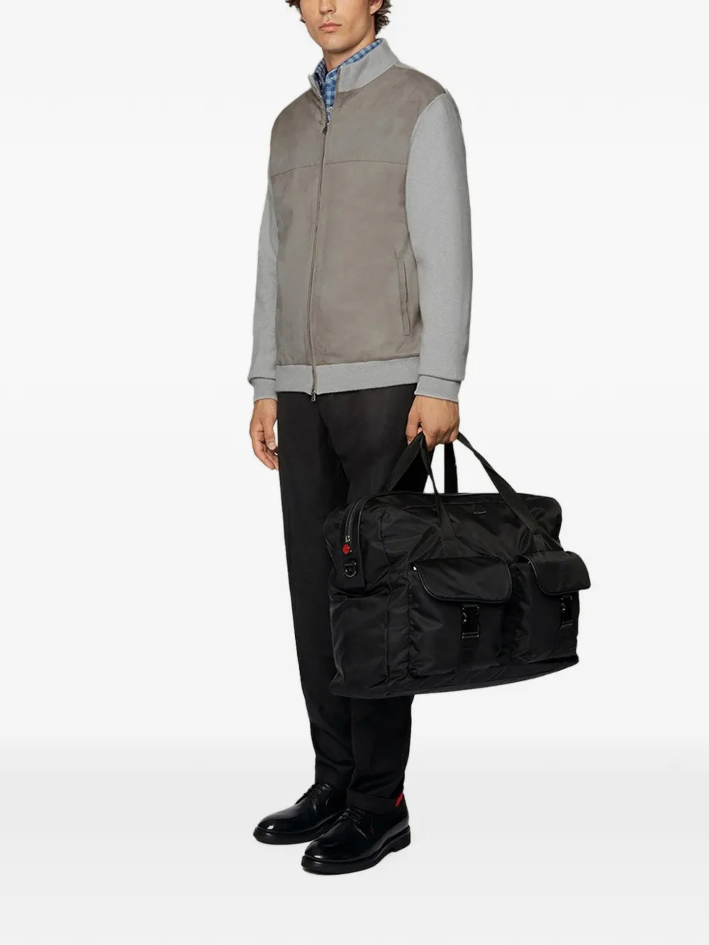 Kiton Sweater met suède vlakken Grijs