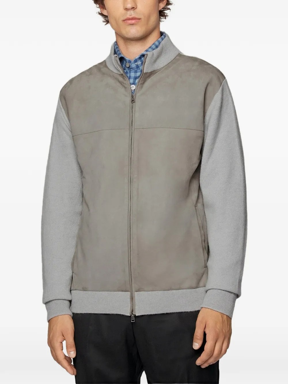 Kiton Sweater met suède vlakken Grijs