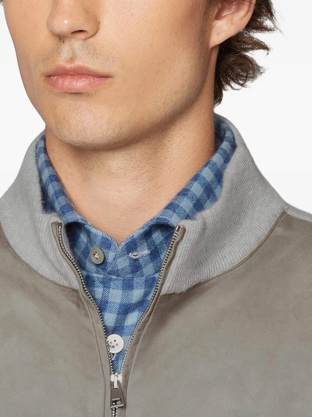 Kiton Sweater met suède vlakken Grijs