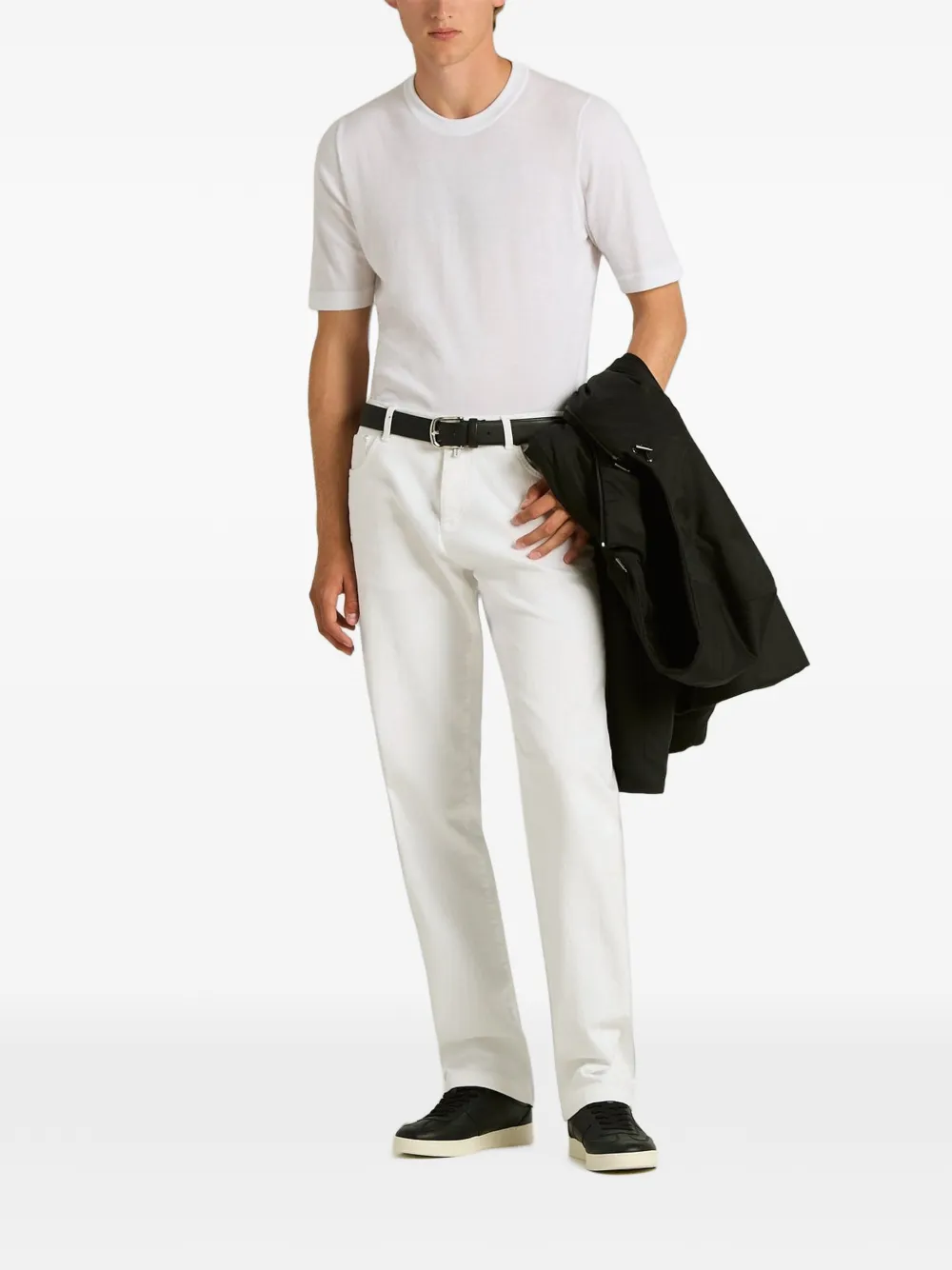 Kiton Leren riem Zwart