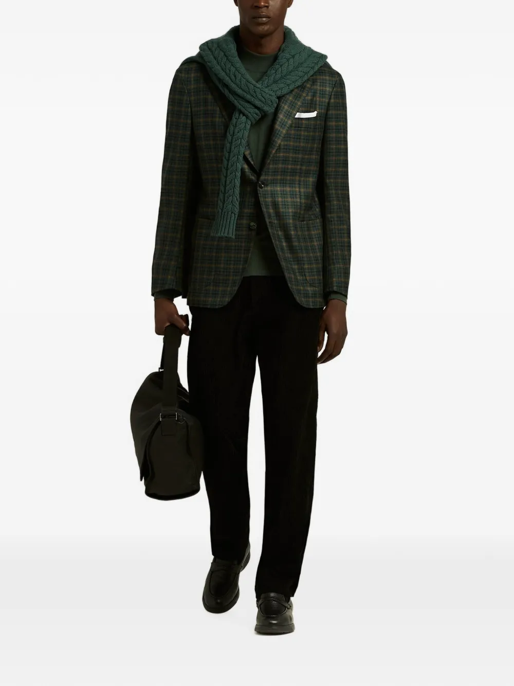 Kiton Geruite kasjmier blazer Groen