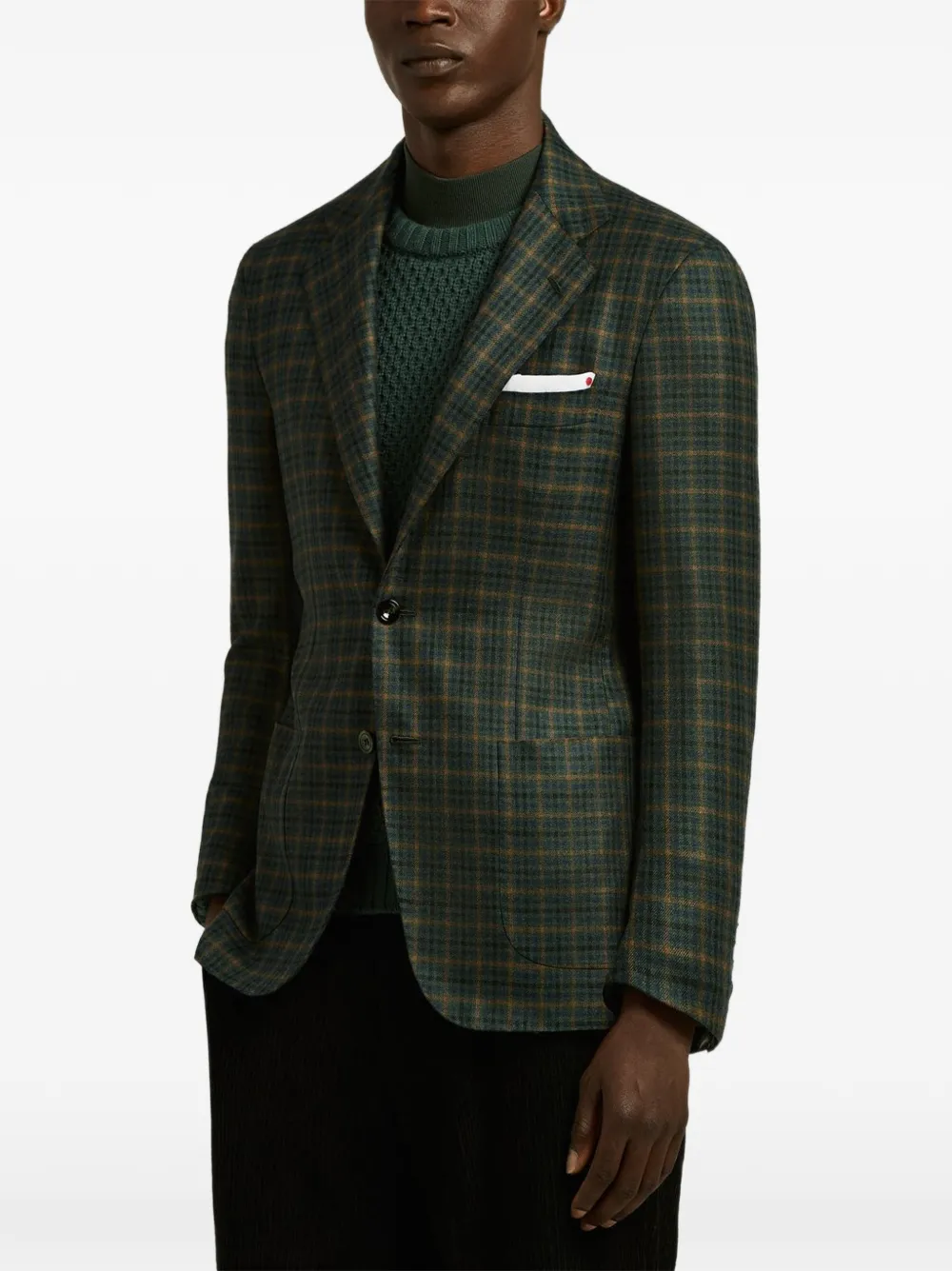 Kiton Geruite kasjmier blazer Groen
