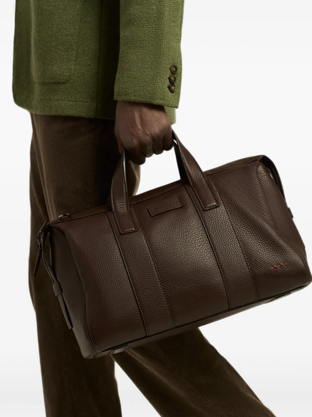 Kiton Reistas van leer met textuur Bruin