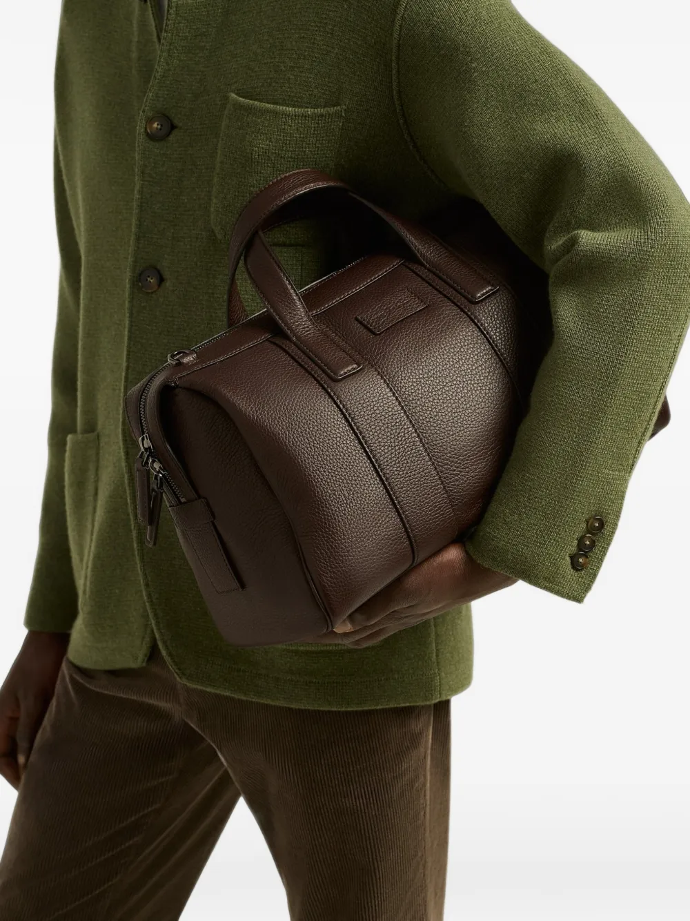 Kiton Reistas van leer met textuur Bruin
