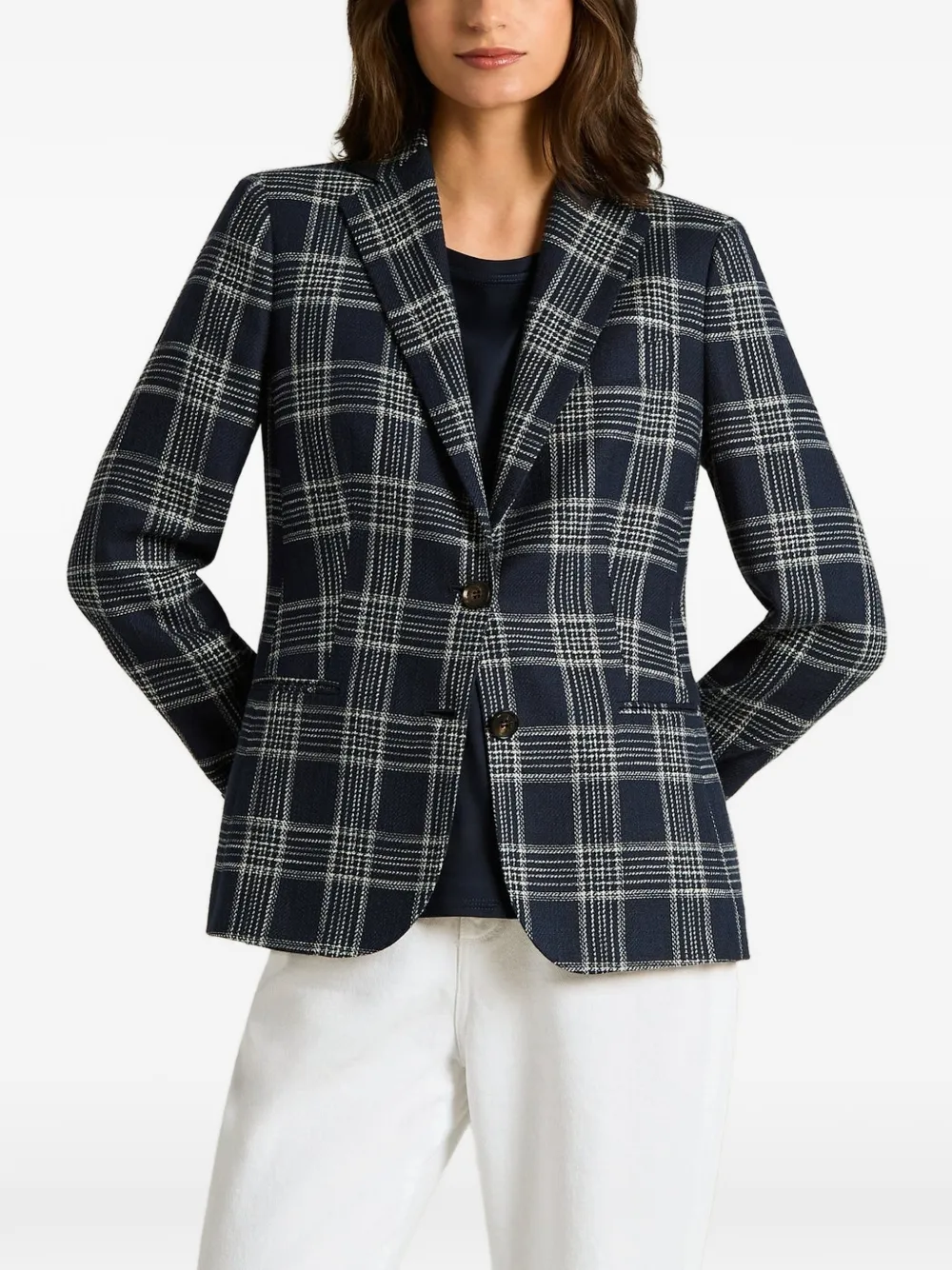 Kiton Geruit colbert Blauw