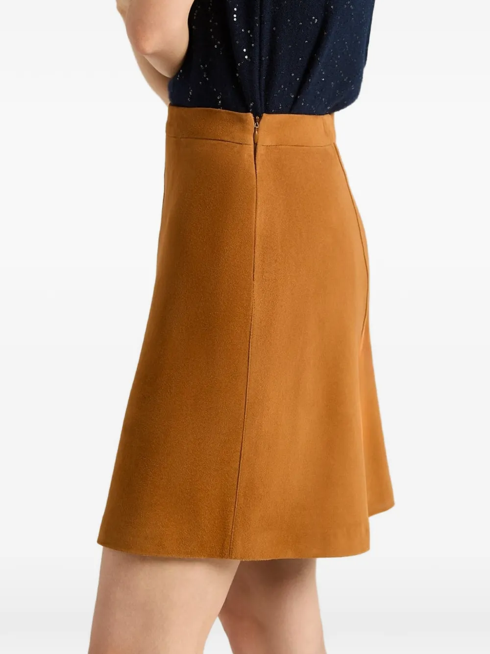 Kiton Leren rok met fluwelen afwerking Bruin