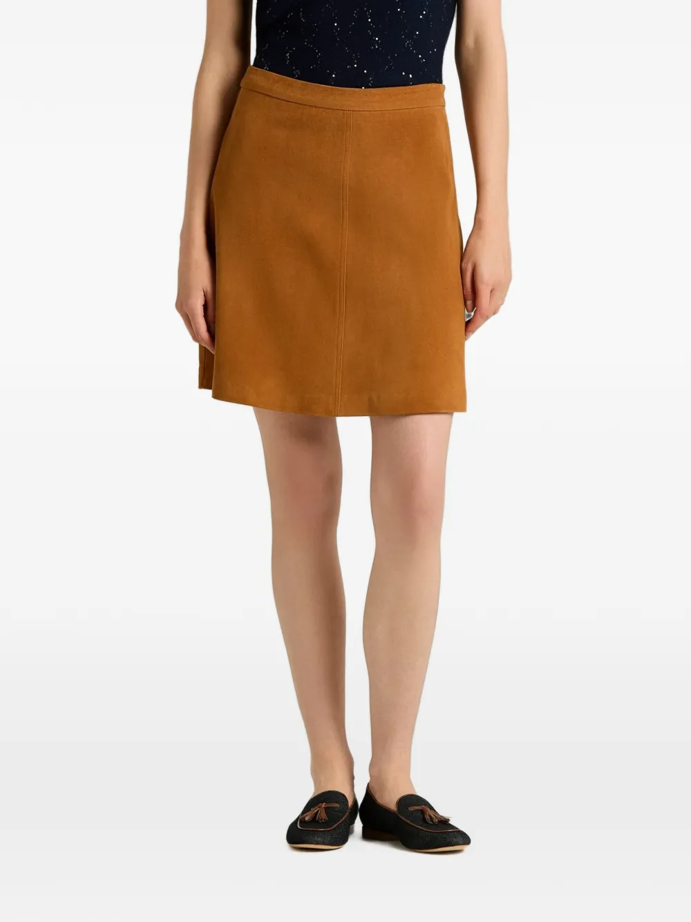 Kiton Leren rok met fluwelen afwerking Bruin